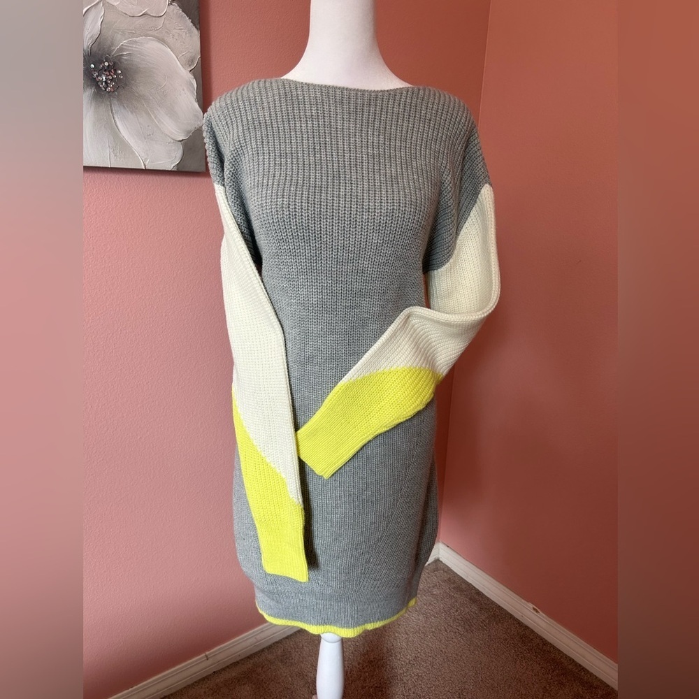 GB comfy cozy soft pullover knit color block chic winter sweater dress NWT SM